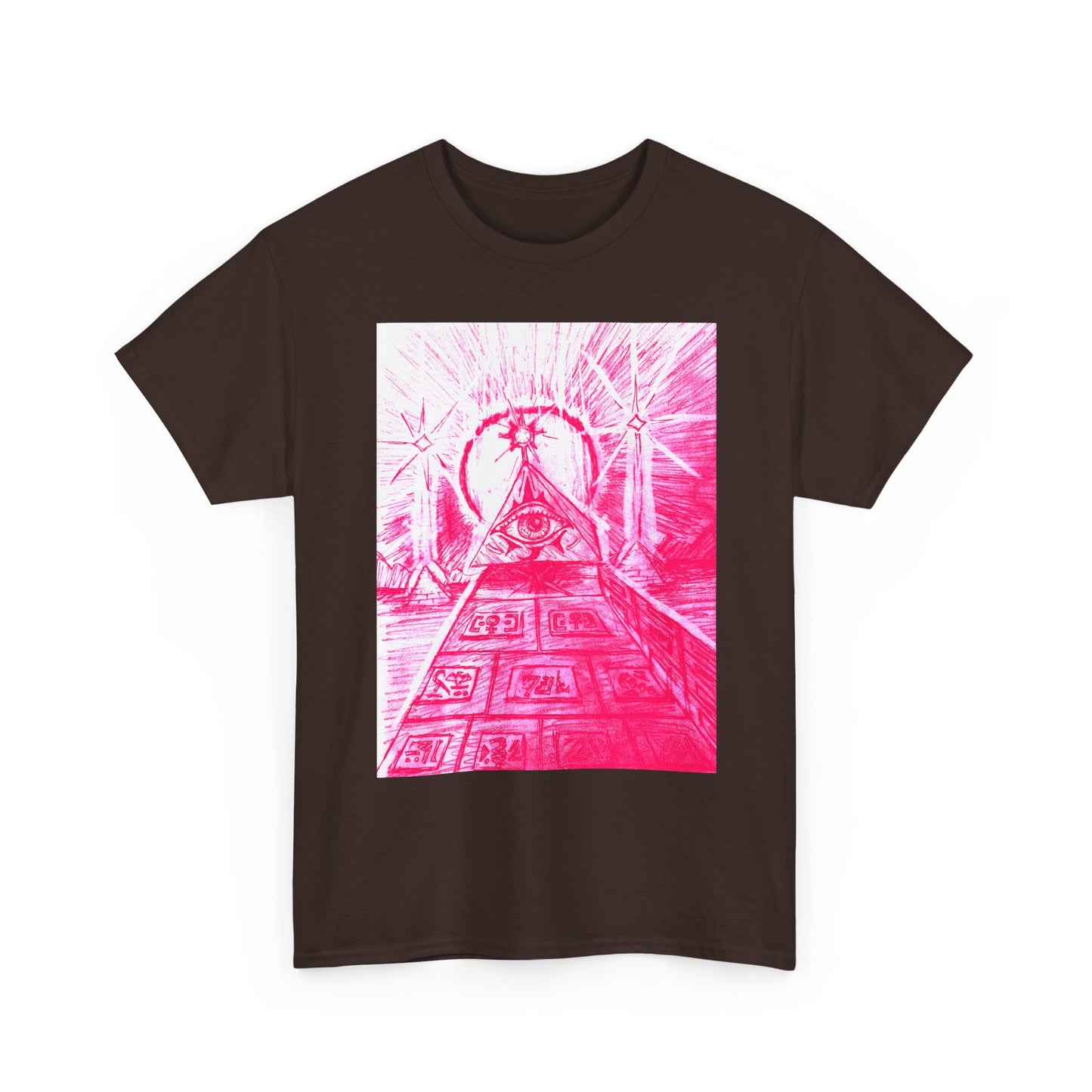 Pink Pyramid Eye Vibrant Artistic Unisex Heavy Cotton Tee | Creative Graphic Tee for Art Lovers, Casual Wear, Gifts, Festival Apparel, Statement Shirt
