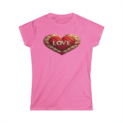 Women's Love Quilted Heart Tee — Red Quilted Heart "LOVE" Graphic Shirt
