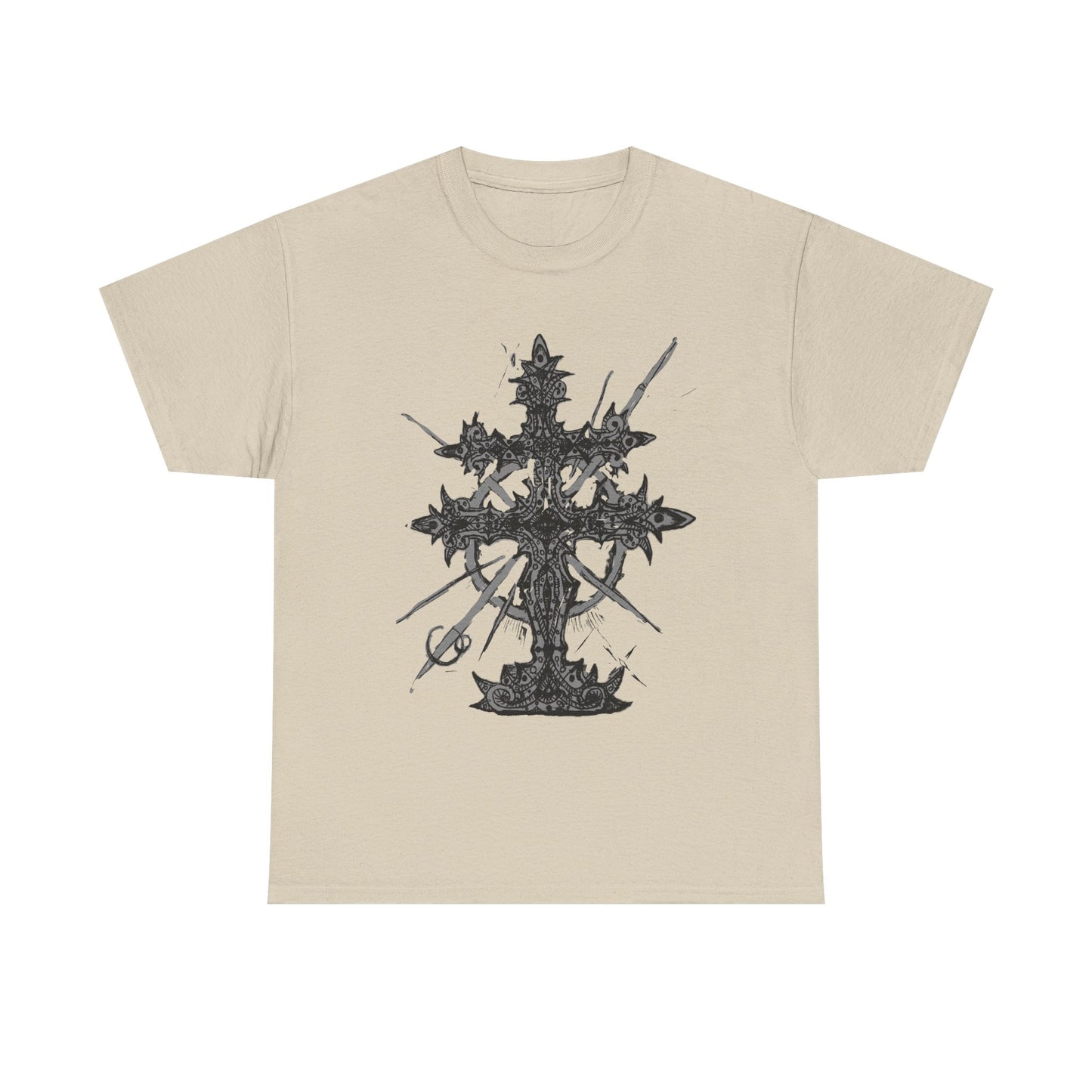Gothic Cross Graphic T-Shirt — Dark Ornate Church Cross Tee