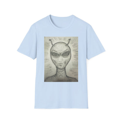 Alien Sketch B & W Unisex Softstyle T-Shirt, Casual Graphic Tee, Sci-Fi Lover Apparel, Unique Gift for UFO Enthusiasts, Everyday Wear