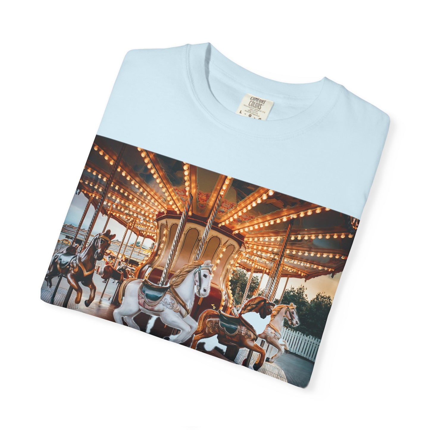 Vintage Full Carousel Horse Design Garment-Dyed T-shirt