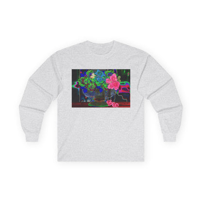 Vibrant Hybrid Floral Long Sleeve Tee, Artistic Apparel, Gift for Flower Lovers, Unique Graphic Tee, Colorful Fashion Statement, Perfect for Spring