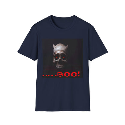 Spooky Skull BOO Halloween Tee, Unisex Softstyle T-Shirt, Halloween Apparel, Casual Ghost Shirt, October Fun Wear, Boo T-Shirt