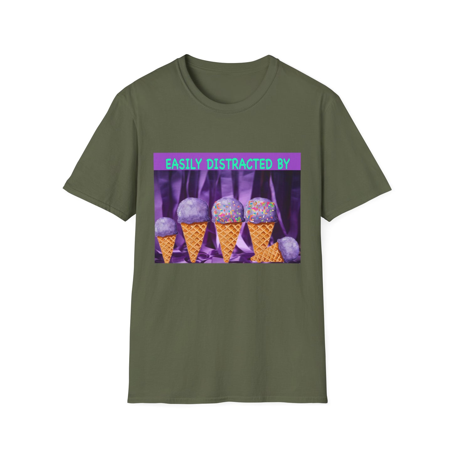 Easily Distracted By Ice Cream T-Shirt, Funny Gift for Ice Cream Lovers, Unisex Graphic Tee, Summer Shirt, Ideal for Birthdays, Casual Wear