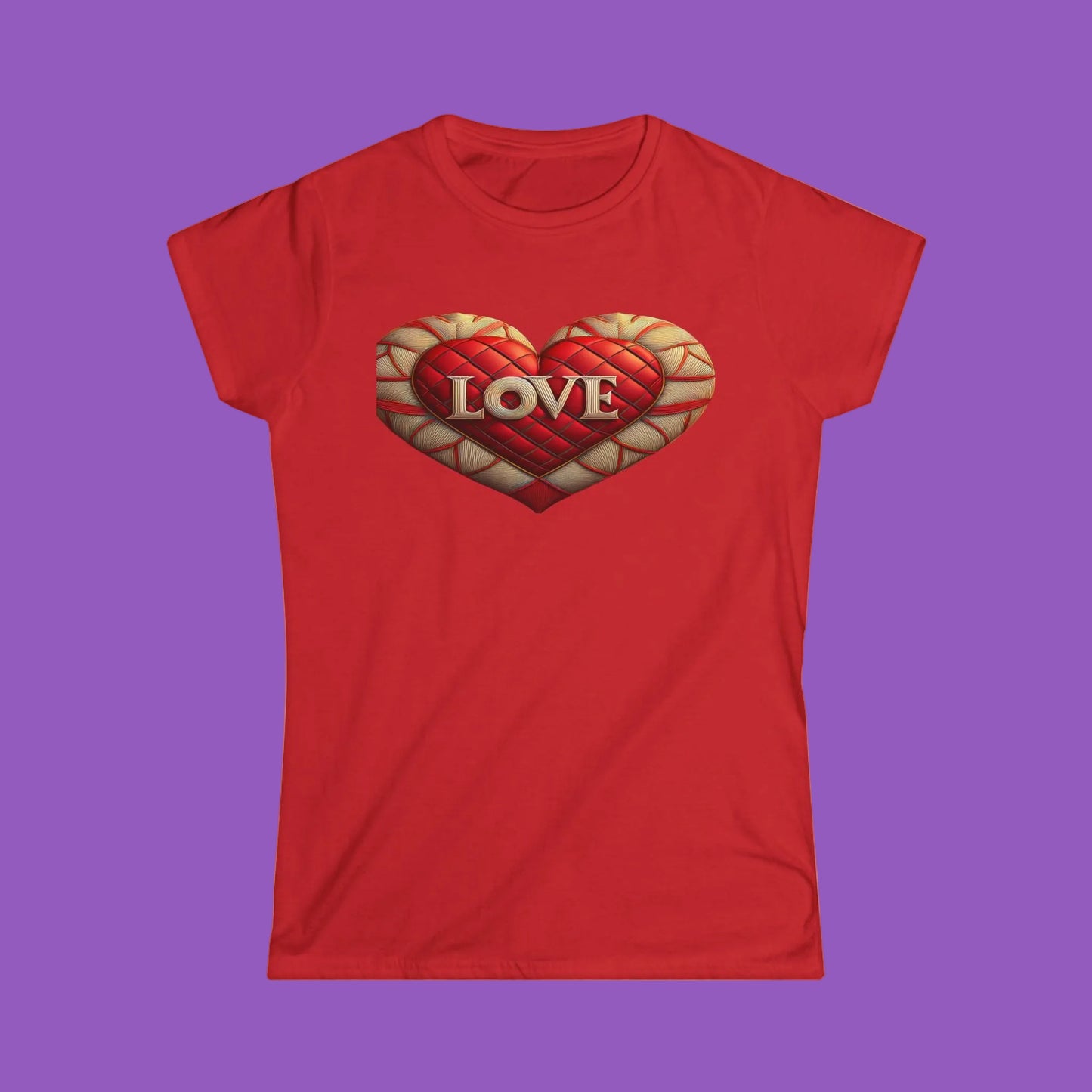 Love Quilted Heart Tee — Red Quilted Heart "LOVE" Graphic Shirt