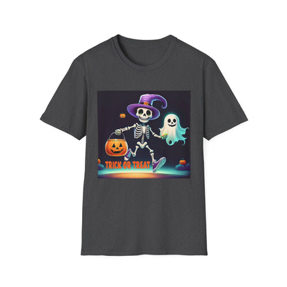 Halloween Skeleton Unisex T-Shirt, Trick or Treat Tee, Spooky Season Apparel, Ghost Theme Shirt, Halloween Costume Top