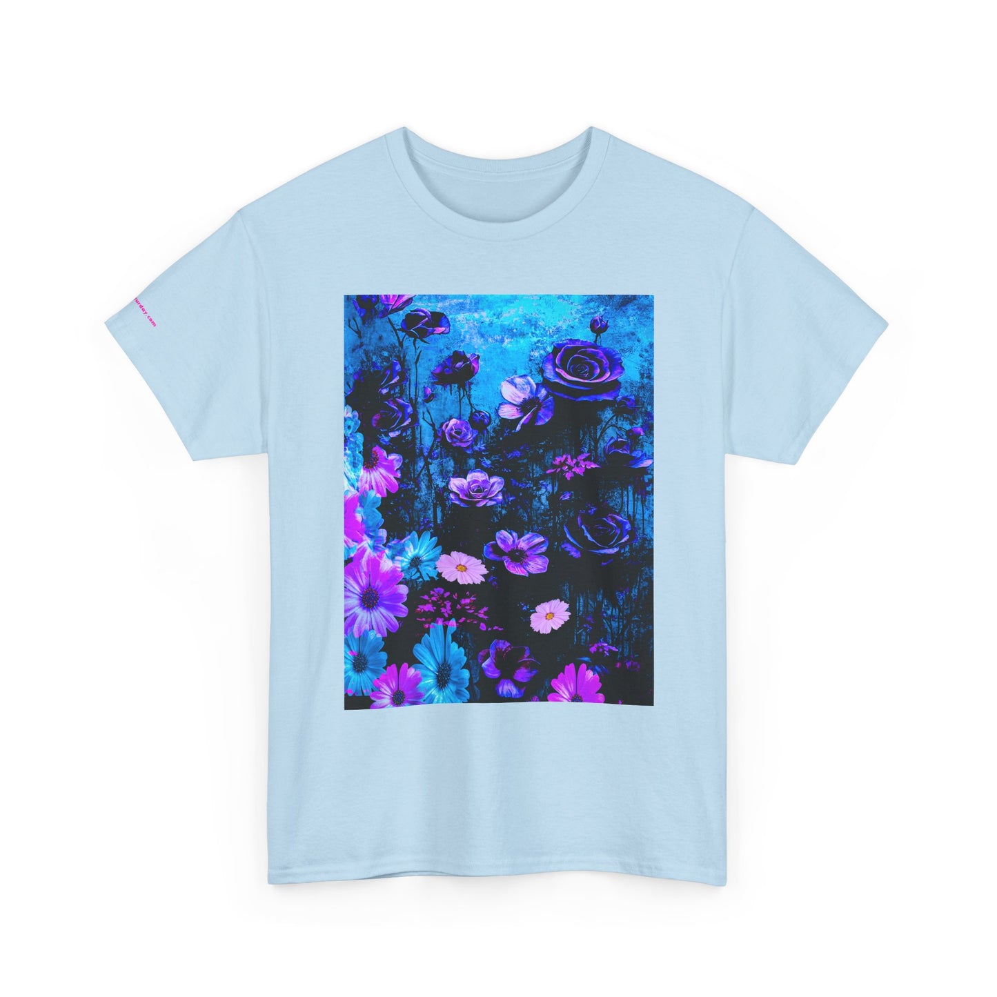 Fluorescent Floral Tee — Neon Blue & Purple Garden T-Shirt