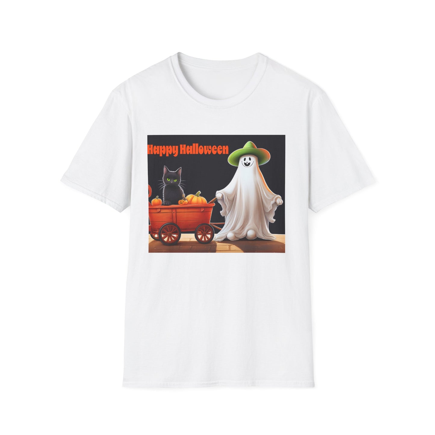 Halloween Ghost with wagon t-Shirt, trick or treating  Funny Halloween Tee, Unisex Casual Shirt, Cute Halloween Costume, Spooky Holiday Apparel