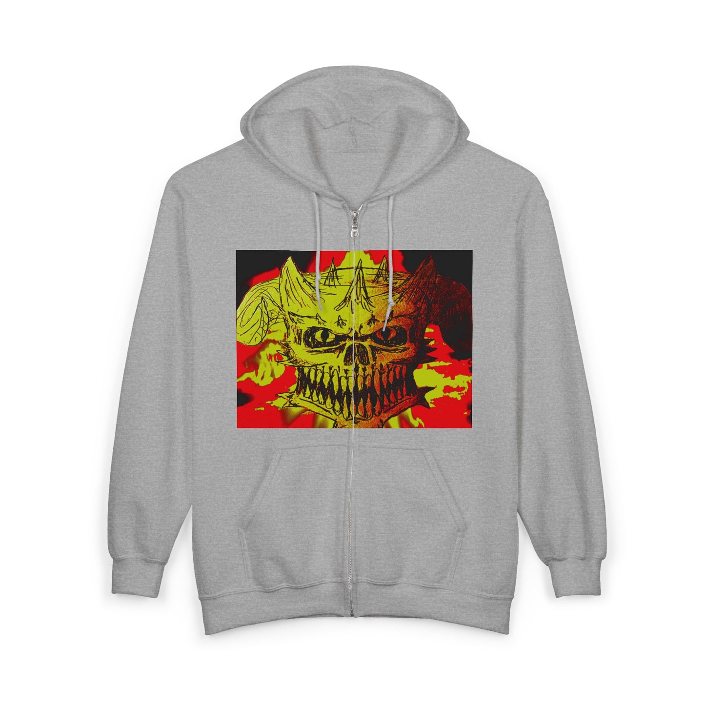 Skull Flame Zip Hoodie — Grunge Horror Graphic