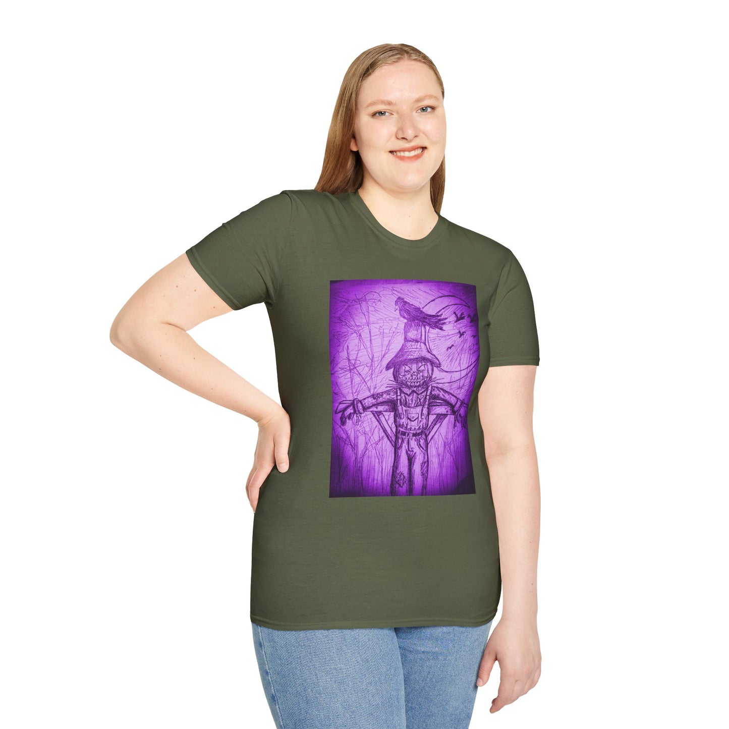 Purple Scarecrow Unisex Tee | Softstyle T-Shirt | Gothic Art, Fall Fashion, Halloween Shirt, Casual Wear, Scarecrow Design