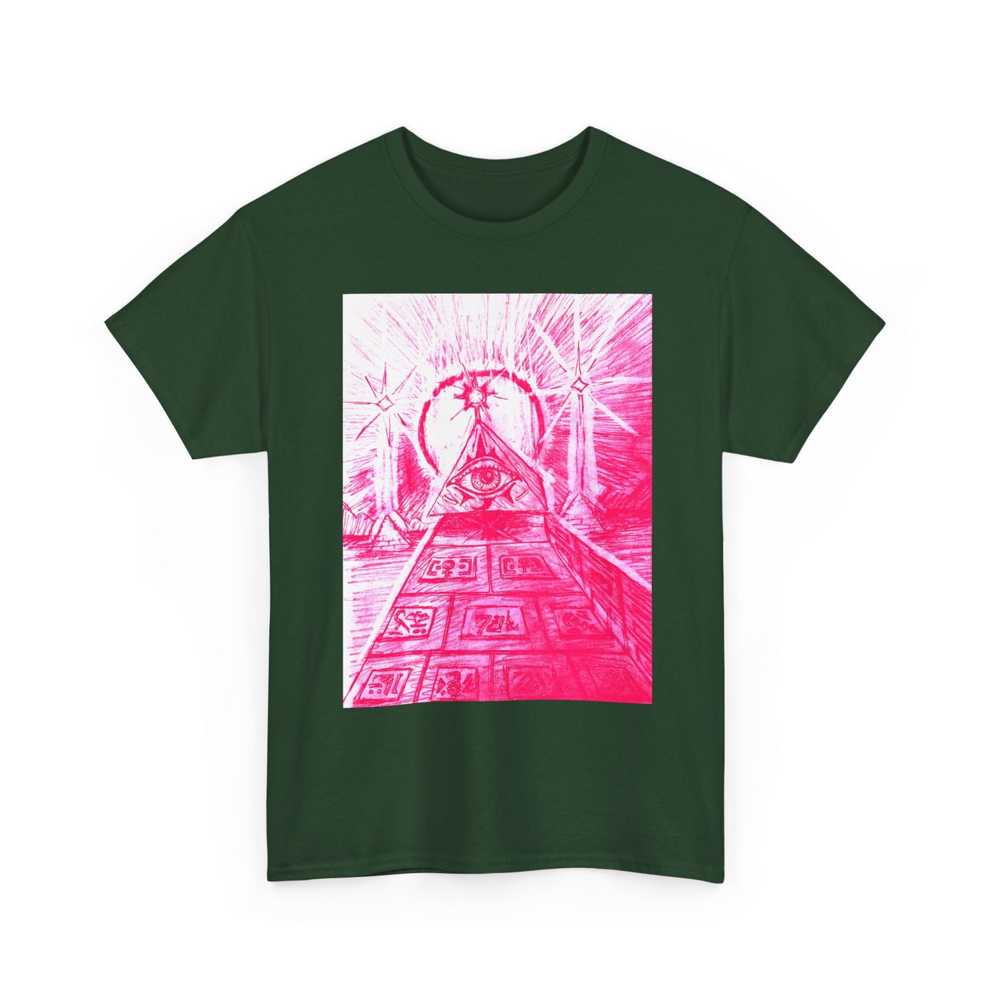Pink Pyramid Eye Vibrant Artistic Unisex Heavy Cotton Tee | Creative Graphic Tee for Art Lovers, Casual Wear, Gifts, Festival Apparel, Statement Shirt