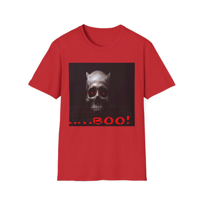 Spooky Skull BOO Halloween Tee, Unisex Softstyle T-Shirt, Halloween Apparel, Casual Ghost Shirt, October Fun Wear, Boo T-Shirt