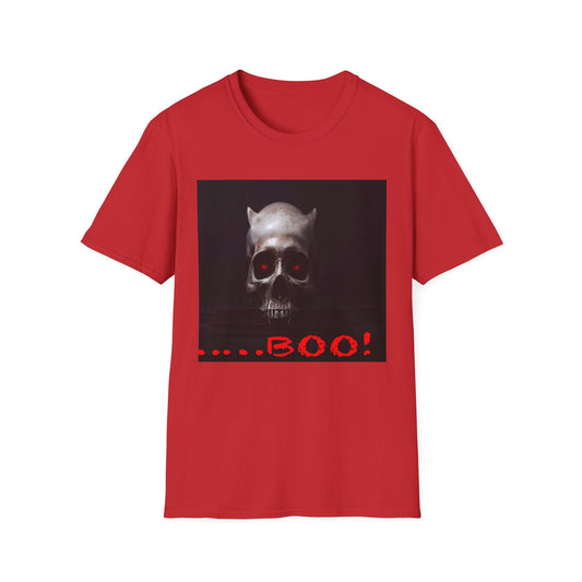 Spooky Skull BOO Halloween Tee, Unisex Softstyle T-Shirt, Halloween Apparel, Casual Ghost Shirt, October Fun Wear, Boo T-Shirt