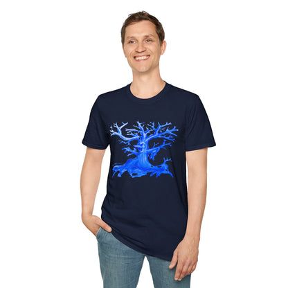 Artistic Animated Tree Design Unisex Softstyle T-Shirt | Eco-friendly Gift, Casual Wear, Nature Lover Tee, Perfect for Any Season