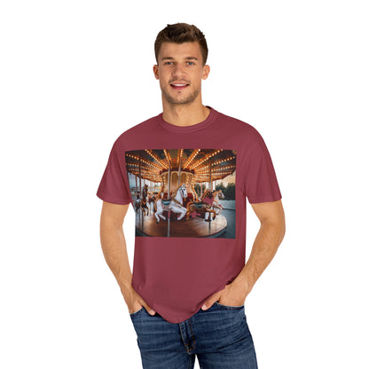 Vintage Full Carousel Horse Design Garment-Dyed T-shirt