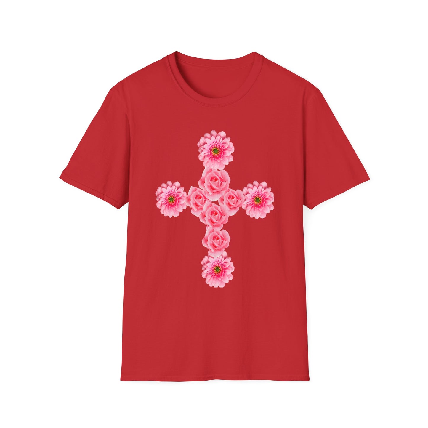Floral Pink Rose Cross T-Shirt