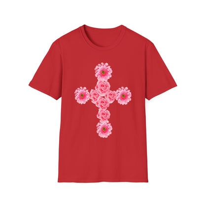Floral Pink Rose Cross T-Shirt