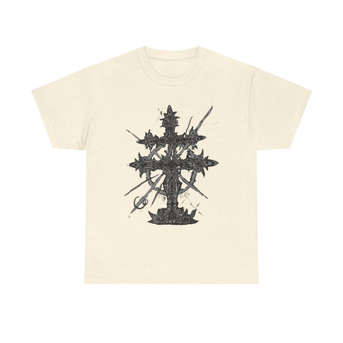 Gothic Cross Graphic T-Shirt — Dark Ornate Church Cross Tee