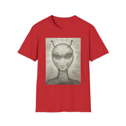 Alien Sketch B & W Unisex Softstyle T-Shirt, Casual Graphic Tee, Sci-Fi Lover Apparel, Unique Gift for UFO Enthusiasts, Everyday Wear