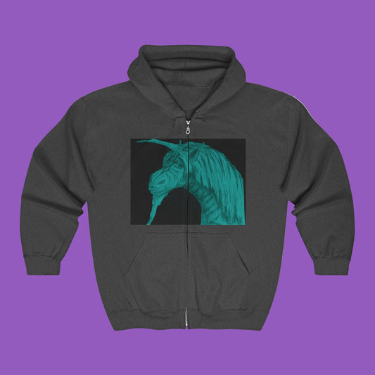 Green Unicorn Graphic Full Zip Hoodie for Animal Lovers