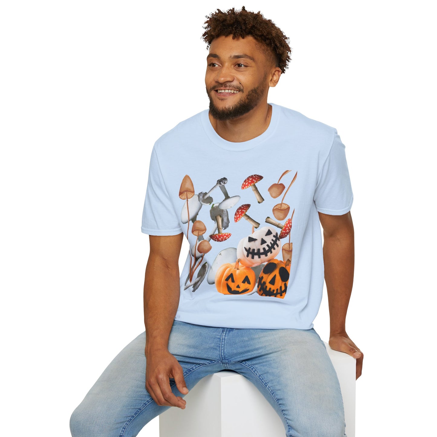 Funny Mushrooms Unisex T-Shirt - Falling from the Sky Pumpkinheads