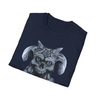 Edgy Graphic Tee: Unisex Softstyle T-Shirt with Skull Design, Art Lover Gift, Halloween Costume, Casual Wear, Unique Artwork Apparel