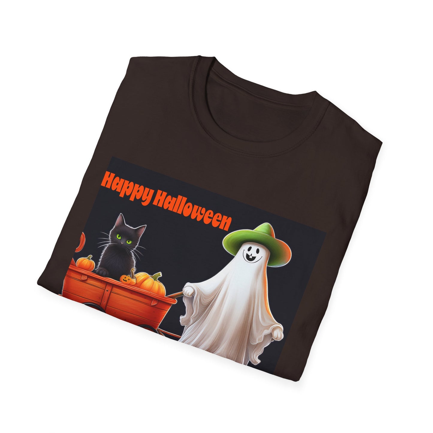 Halloween Ghost with wagon t-Shirt, trick or treating  Funny Halloween Tee, Unisex Casual Shirt, Cute Halloween Costume, Spooky Holiday Apparel