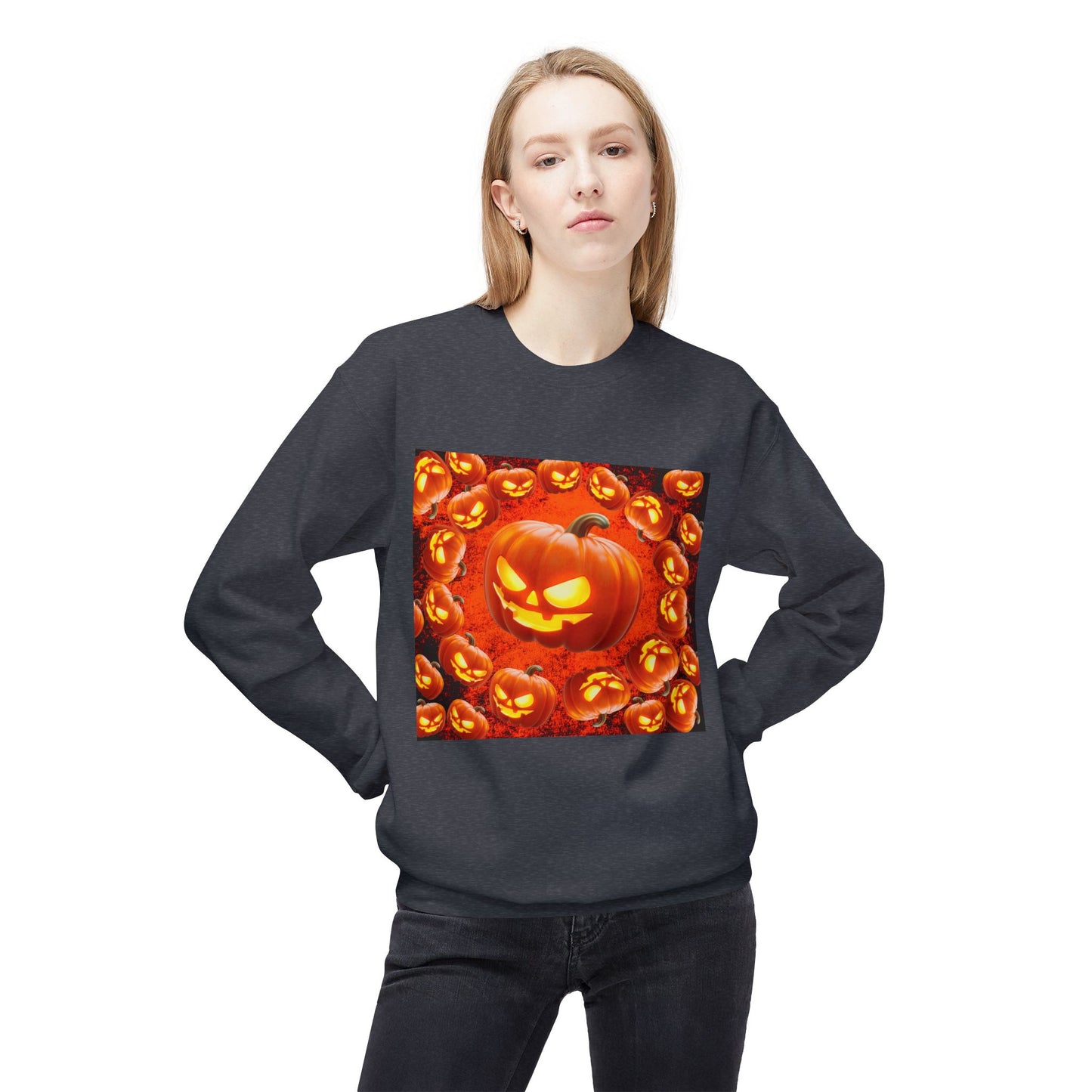 Halloween Pumpkin Planet Crewneck Sweatshirt, Cozy Unisex Fleece, Fall Fashion, Spooky Vibes, Seasonal Sweatshirt, Perfect for Autumn