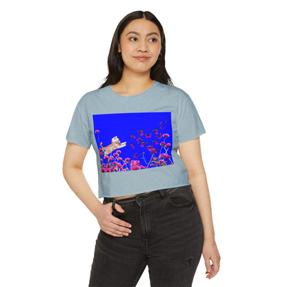 KITTY PLAYS WITH BUTTERFLIES Festival Crop Top