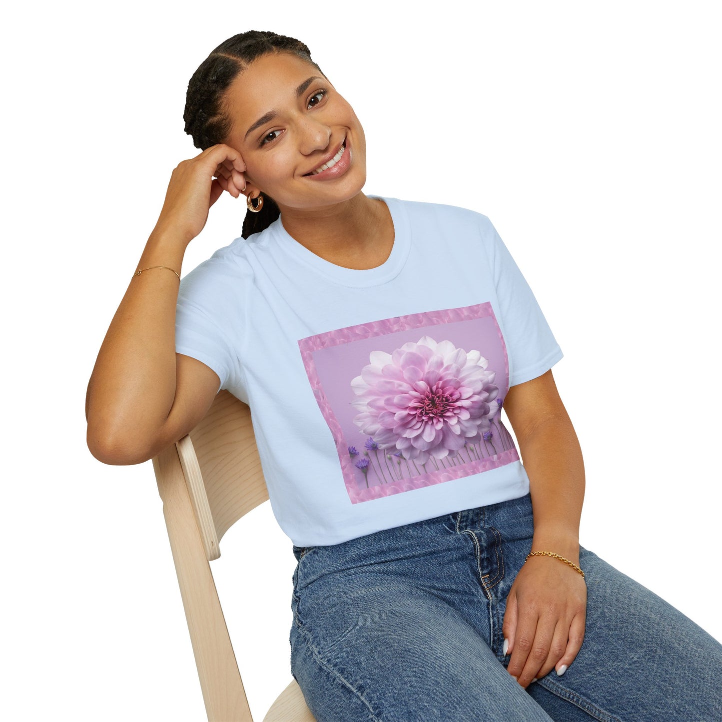 Pink Floral Art Unisex T-Shirt, Softstyle Tee, Summer Fashion, Gift for Her, Floral Shirt, Casual Wear