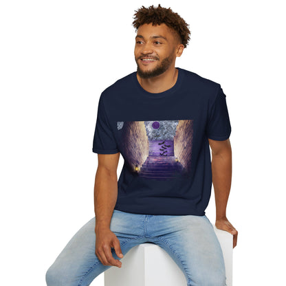 Mystical Stairway Bats Unisex T-Shirt - Softstyle Tee for Dreamers, Perfect for Gifting, Spiritual Occasions, Casual Wear, Art Lovers, [...]