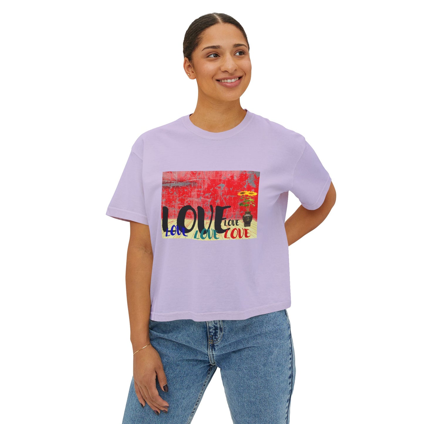 Colorful Love Boxy Tee, Women's Love T-Shirt, Casual Everyday Wear, Gift for Her, Summer Fashion Piece
