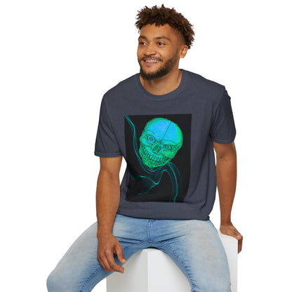 Glow-in-the-Dark floating vibe Skull T-Shirt, Creepy Halloween Tee, Unisex Softstyle Top, Spooky Gift for Teens, Unique Graphic Shirt