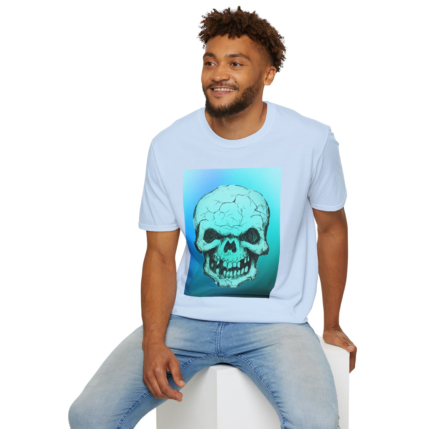 Skull Graphic  Bright Colored Unisex Softstyle T-Shirt, Edgy Tee, Casual Wear, Festival Apparel, Gift for Horror Fans, Halloween Clothing