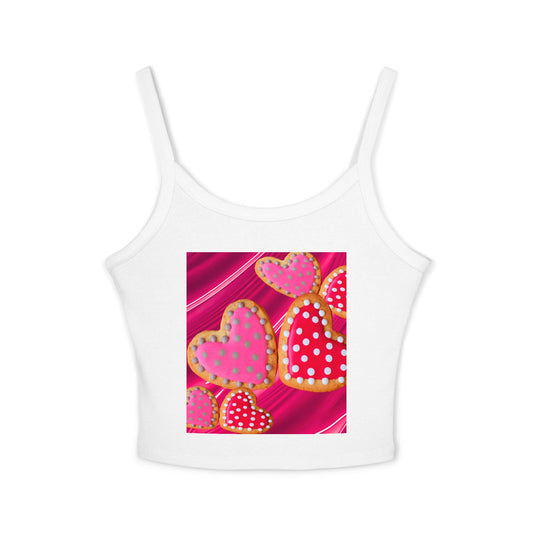 Valentine's Day Heart Print Tank Top, Cute Summer Top, Women's Spaghetti Strap Shirt, Fun Gift for Her, Sweetheart Gift