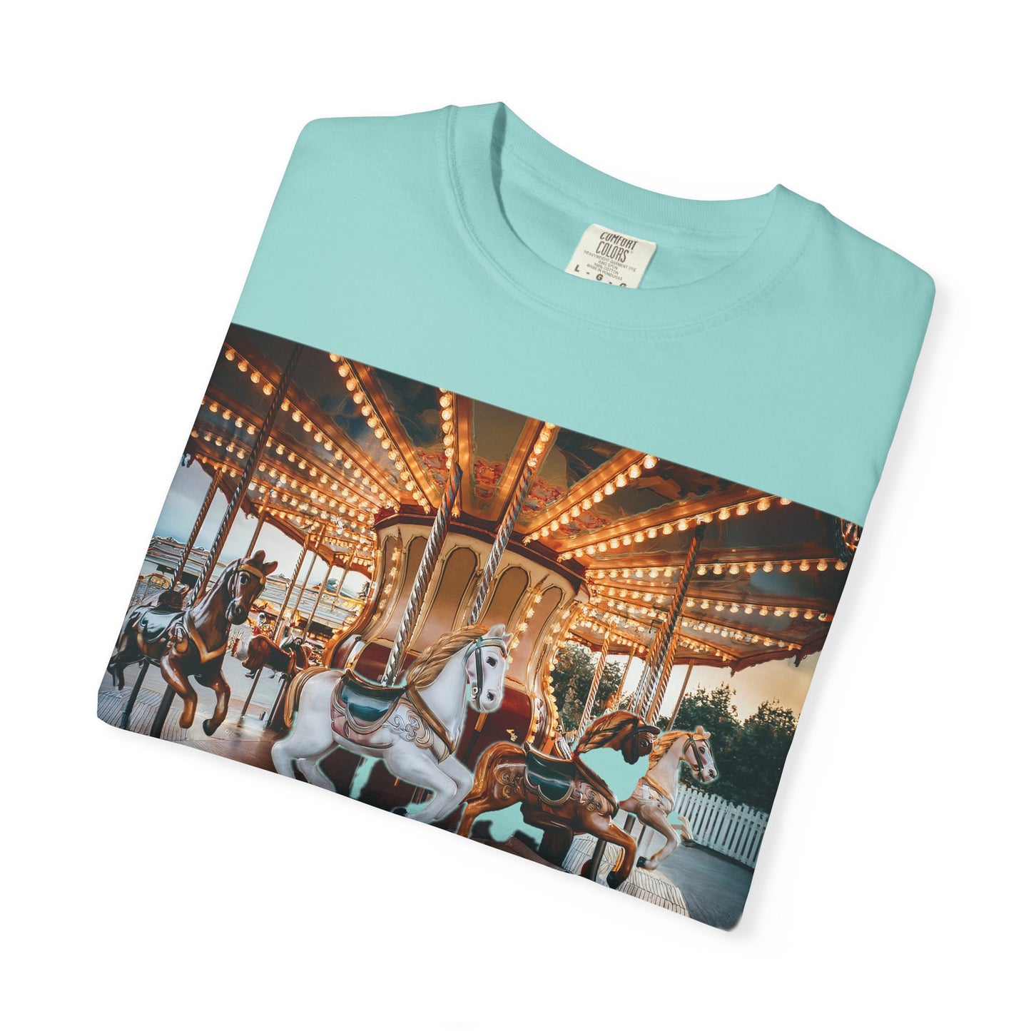 Vintage Full Carousel Horse Design Garment-Dyed T-shirt