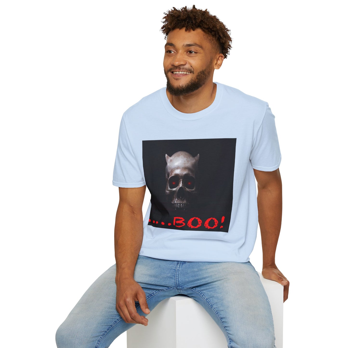 Spooky Skull BOO Halloween Tee, Unisex Softstyle T-Shirt, Halloween Apparel, Casual Ghost Shirt, October Fun Wear, Boo T-Shirt