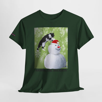 Holiday Cat T‑Shirt – “Aahhh, The Holidays” Funny Snowman Cat Tee