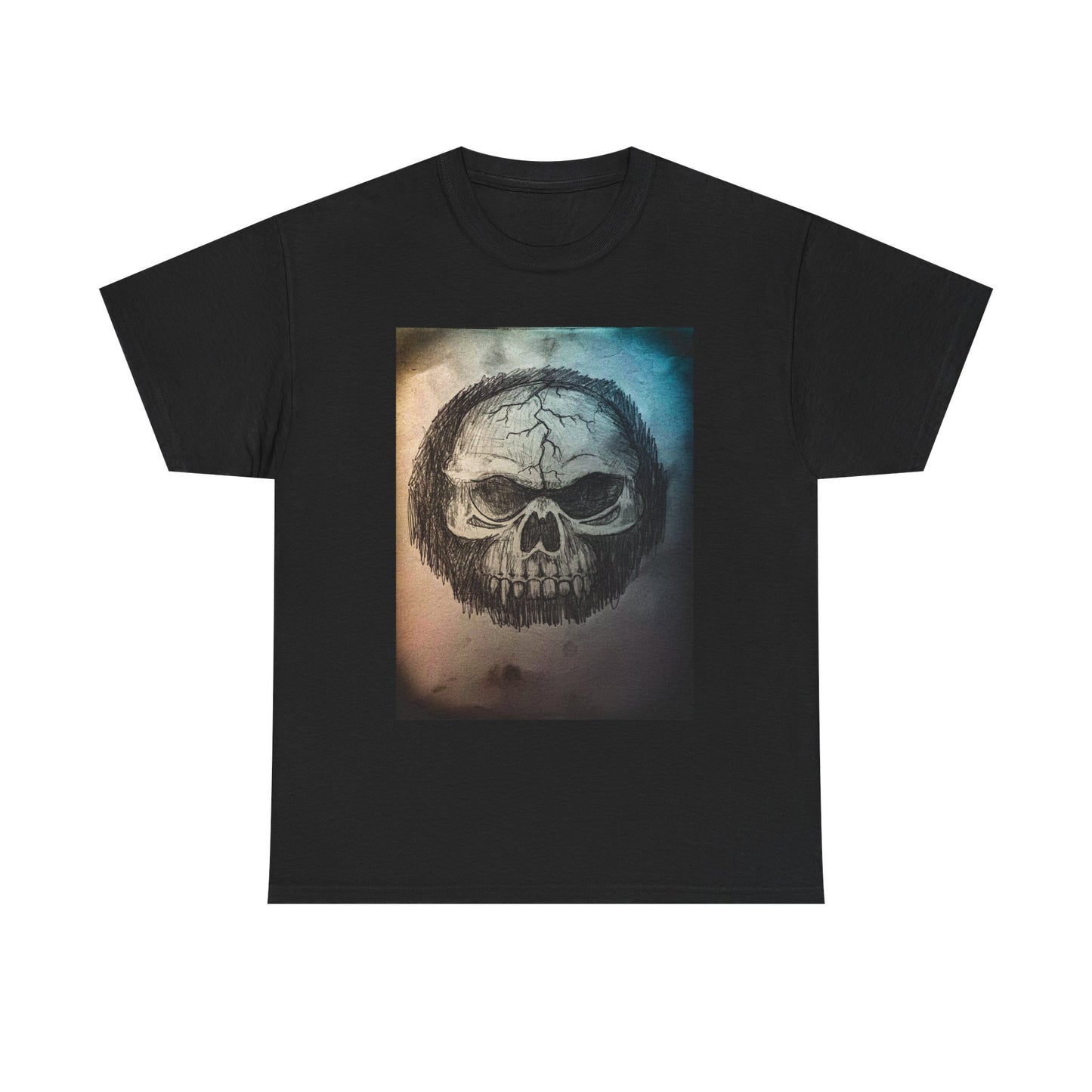 Skull Tee - Feathered Skull Hazy Border Design