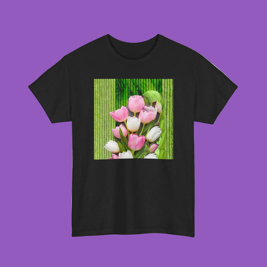 Textured Tulips Unisex Heavy Cotton Tee - Vibrant Spring Blossom T-Shirt, Everyday Wear, Gift for Plant Lovers, Mother's Day Apparel, [...]