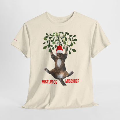 Christmas Cat & Mistletoe Tee — "Mistletoe Mischief" Holiday T-Shirt