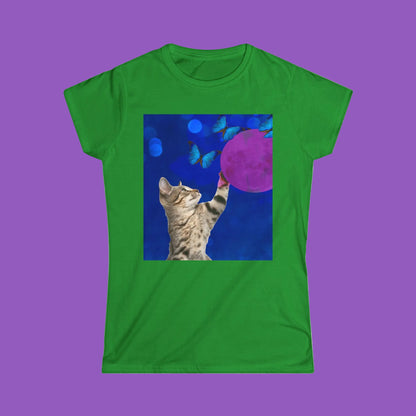 Playful Tabby and Pink Moon Softstyle Tee