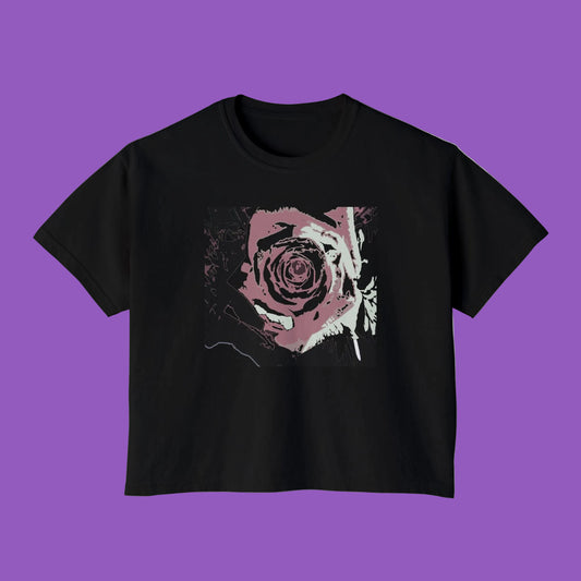 Women's Boxy Tee — Vintage Rose Graphic Crop Top