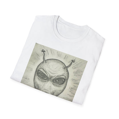 Alien Sketch B & W Unisex Softstyle T-Shirt, Casual Graphic Tee, Sci-Fi Lover Apparel, Unique Gift for UFO Enthusiasts, Everyday Wear