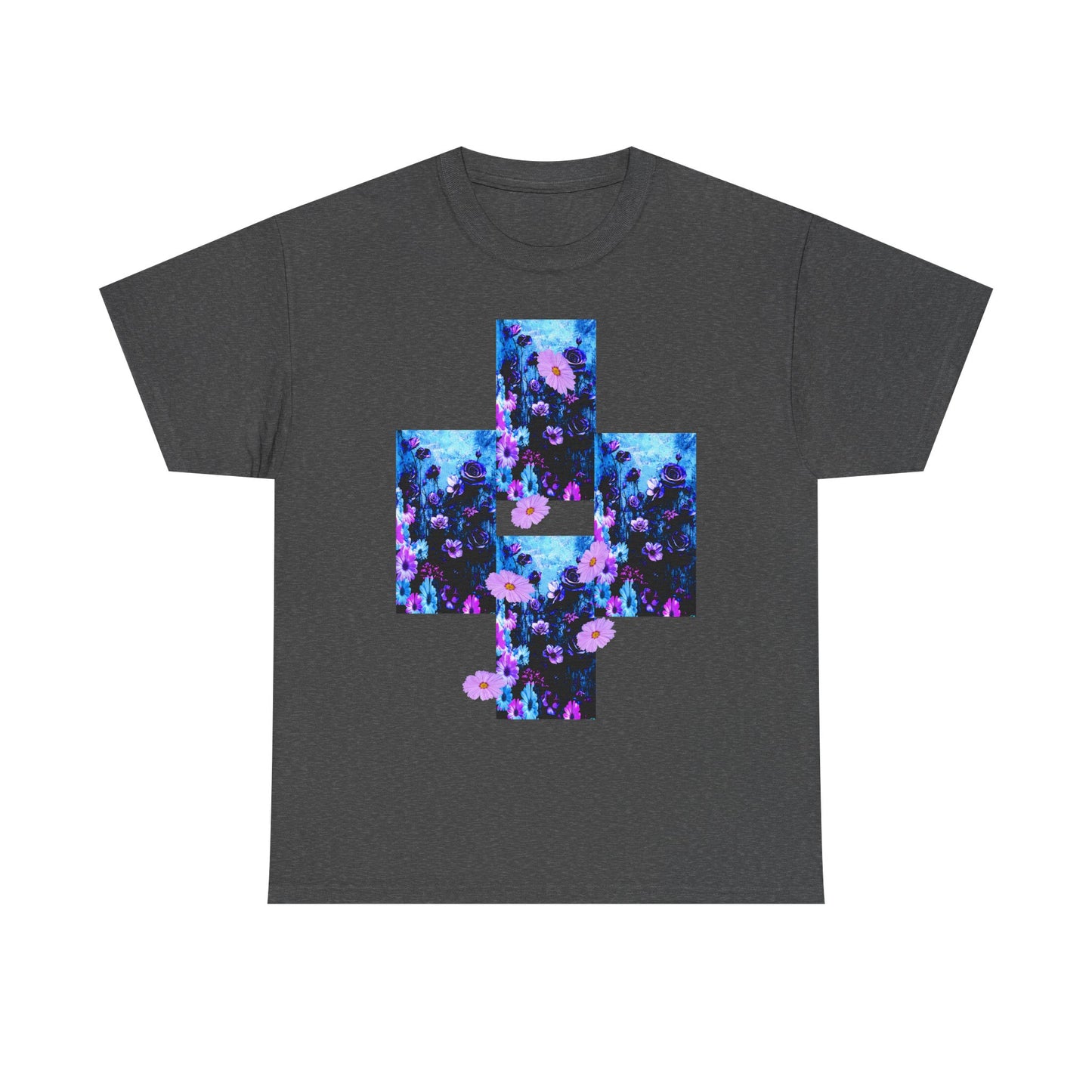 Floral Blue Cross T-Shirt — Vintage Indie Floral Graphic Tee