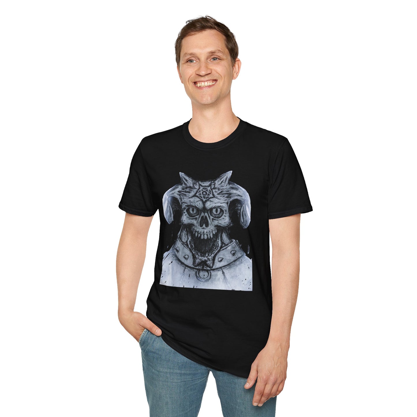 Edgy Graphic Tee: Unisex Softstyle T-Shirt with Skull Design, Art Lover Gift, Halloween Costume, Casual Wear, Unique Artwork Apparel