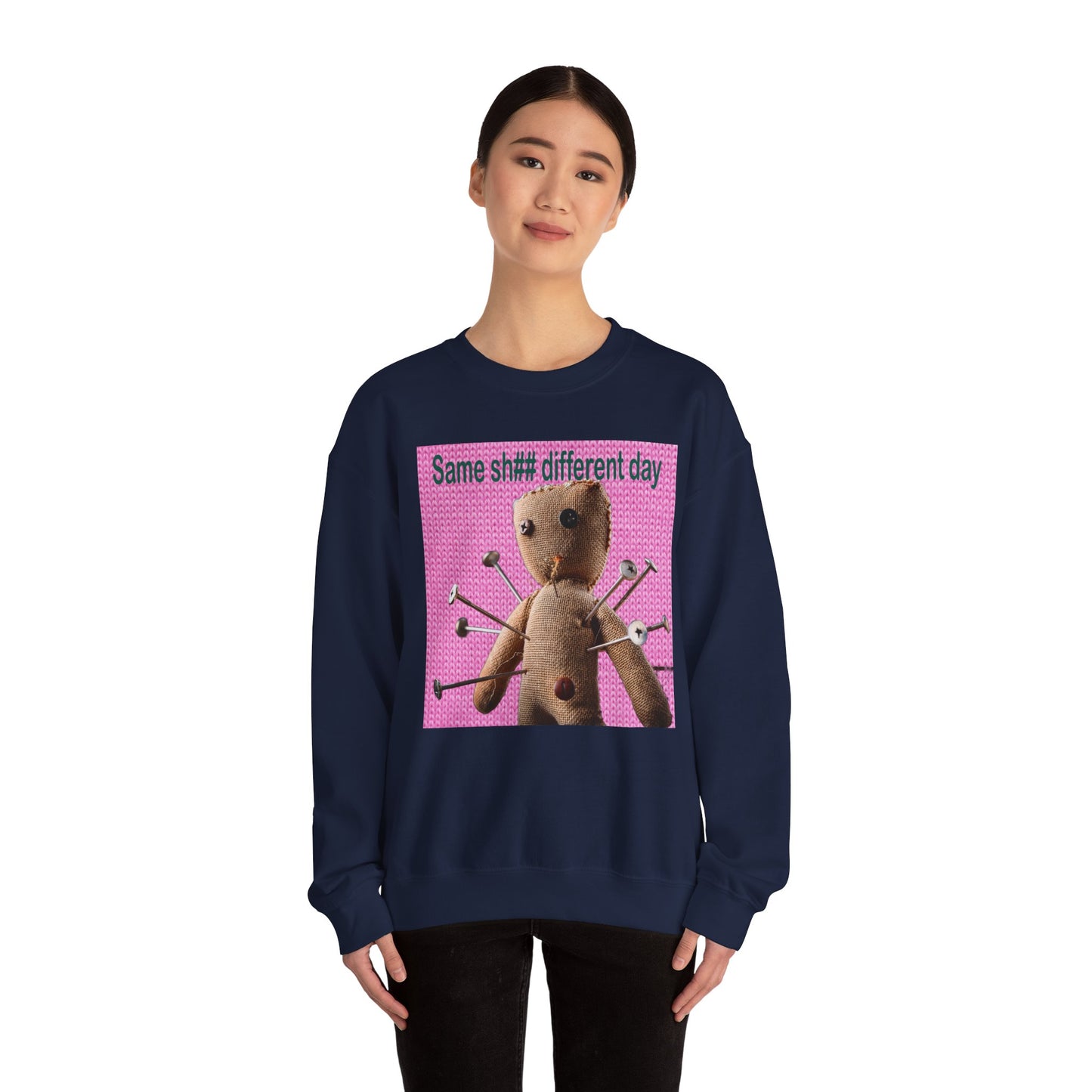 Voodoo Doll Funny Graphic Crewneck Sweatshirt, Casual Everyday Wear, Perfect Gift for Friends & Family, Humor, Quirky Style, Unisex