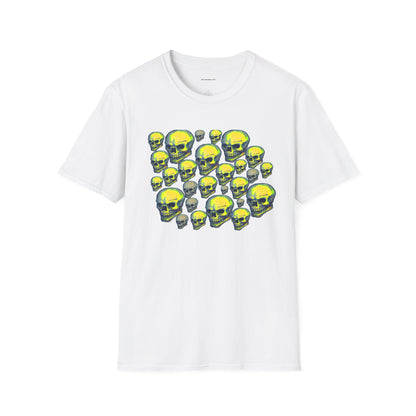 Neon Skull Cluster T-Shirt — Retro Grunge Graphic Tee for Halloween & Streetwear