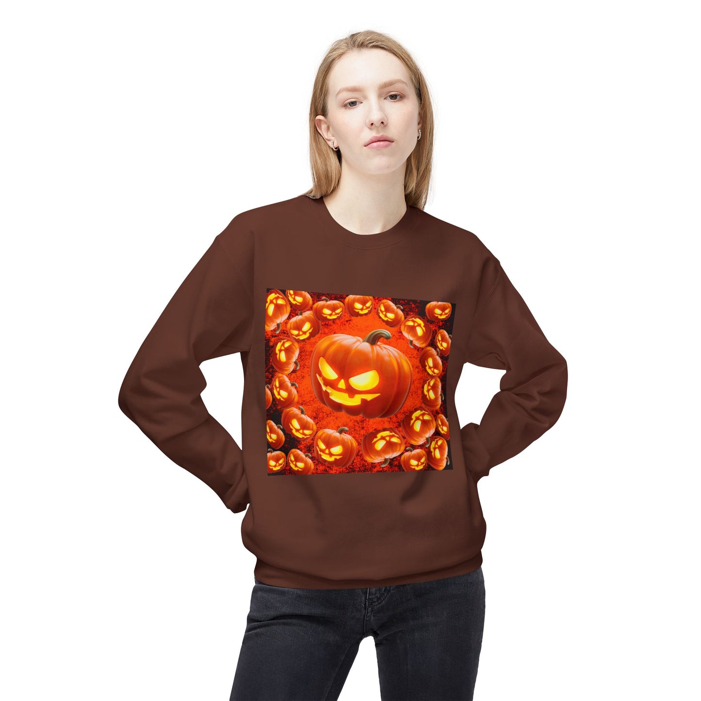 Halloween Pumpkin Planet Crewneck Sweatshirt, Cozy Unisex Fleece, Fall Fashion, Spooky Vibes, Seasonal Sweatshirt, Perfect for Autumn