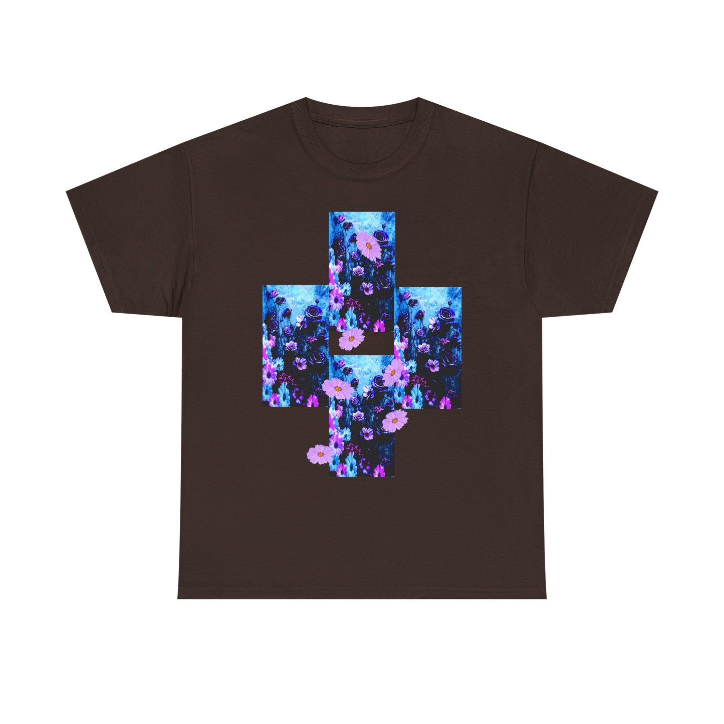 Floral Blue Cross T-Shirt — Vintage Indie Floral Graphic Tee